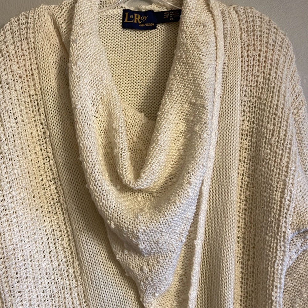 Oversized Vintage Artisanal Cream Cowl Neck Sweater - Picture 4 of 16